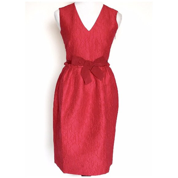 Carolina Herrera Dresses & Skirts - Carolina Herrera Red Bow Sleeveless Cocktail Dress 12 Ribbon Waist Floral Satin